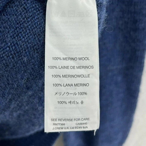 J.Crew Merino Sweater Men's S Blue Brown Leather Elbow Trim Round Neck Pullover - Picture 14 of 15